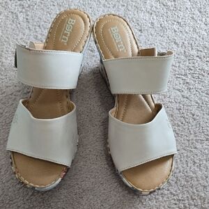 Born Cream Double-Strap Leather Slide Mules